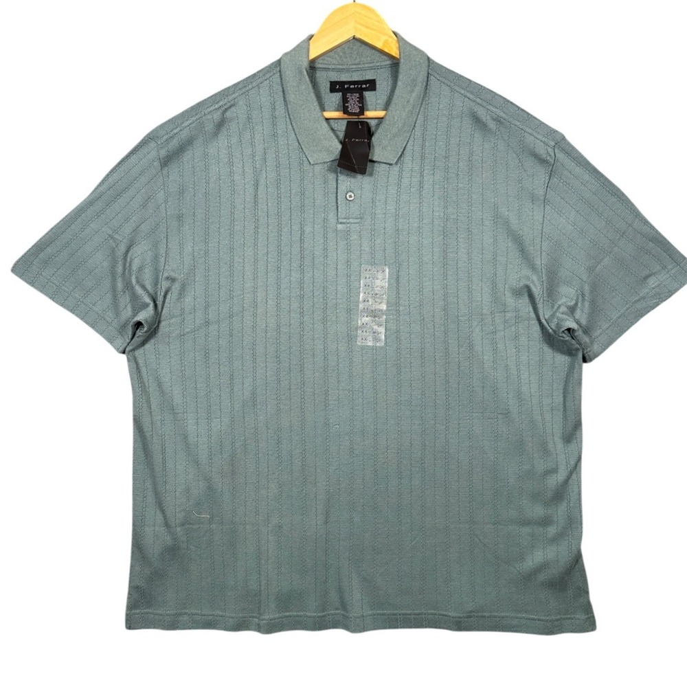 J Ferrar Mens XXL Blue Pinstripe Short Sleeve‎ Polo Shirt NWT